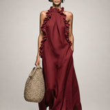 Helene | Vestido Maxi Sem Mangas em Linho com Rendas