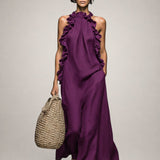 Helene | Vestido Maxi Sem Mangas em Linho com Rendas