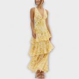Domenica - Vestido de Chiffon com Decote em V e Camadas Fluidas
