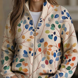 Claudia™ | Cardigan com Folhas em Aquarela