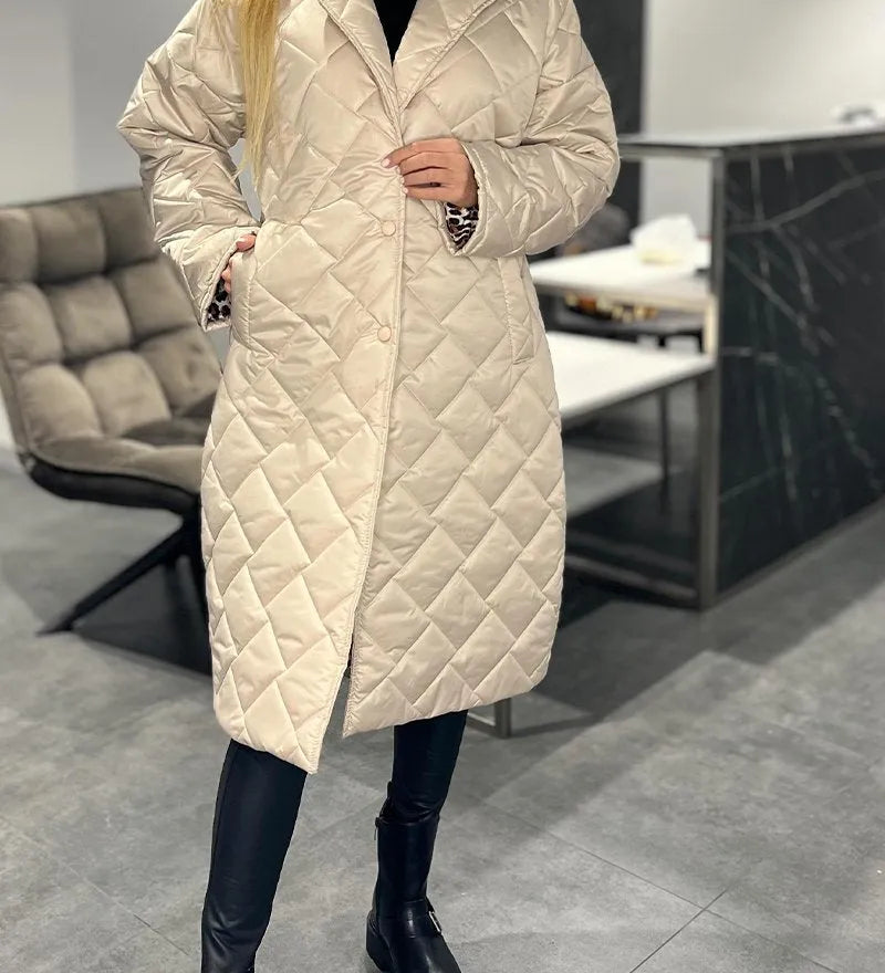 Kendall | Casaco de Inverno elegante e que realça a figura – Quente sem volume, com forro de Leopardo