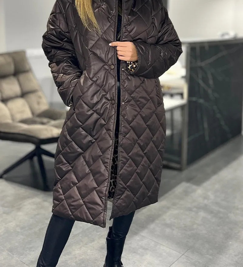 Kendall | Casaco de Inverno elegante e que realça a figura – Quente sem volume, com forro de Leopardo