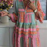 Juliane | Vestido de baloico com print étnico e gola alta