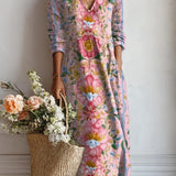 Annette | Vestido Maxi com Estampado de Flores em Aquarela