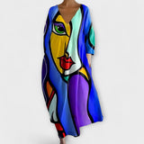Fiona - Vestido longo e colorido com decote em V