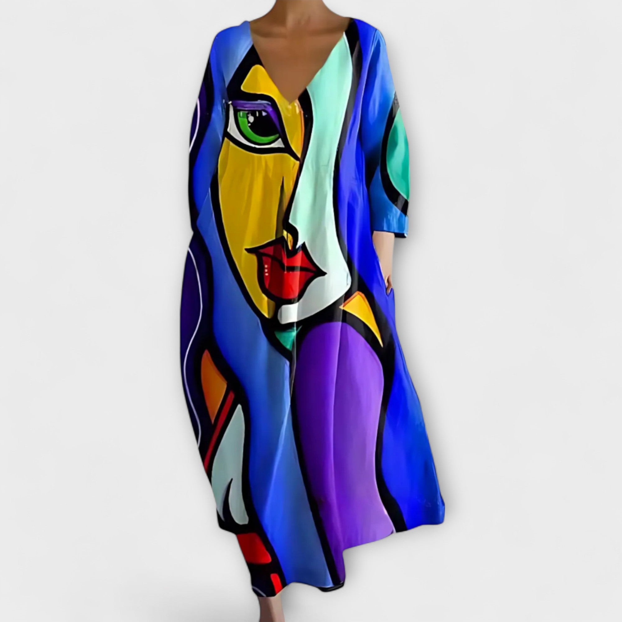 Fiona - Vestido longo e colorido com decote em V