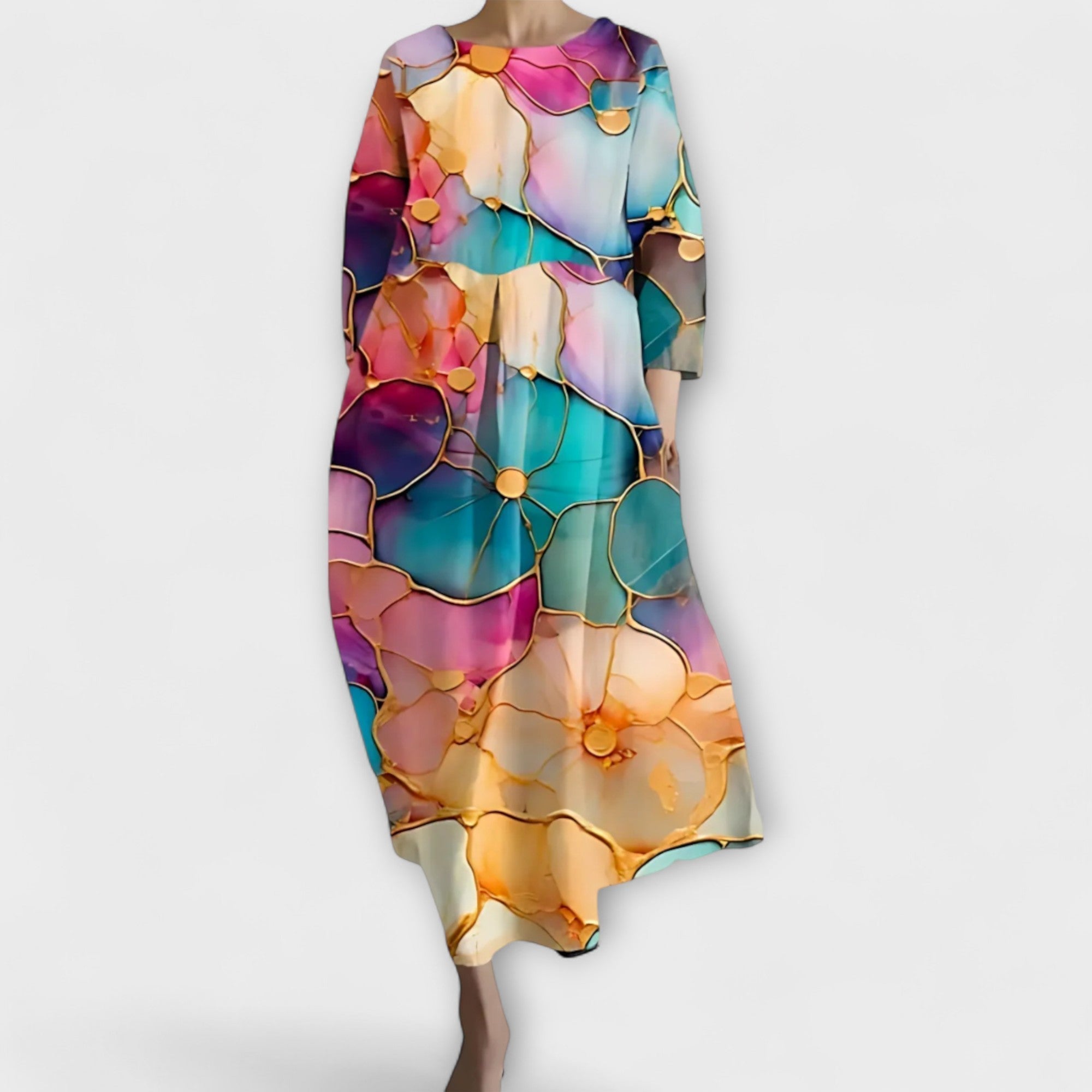 Fiona - Vestido longo e colorido com decote em V