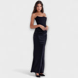 Vestido Maxi de Satin Sem Alças com Drapagem