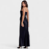 Vestido Maxi de Satin Sem Alças com Drapagem