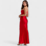 Vestido Maxi de Satin Sem Alças com Drapagem