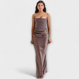 Vestido Maxi de Satin Sem Alças com Drapagem