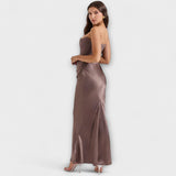Vestido Maxi de Satin Sem Alças com Drapagem