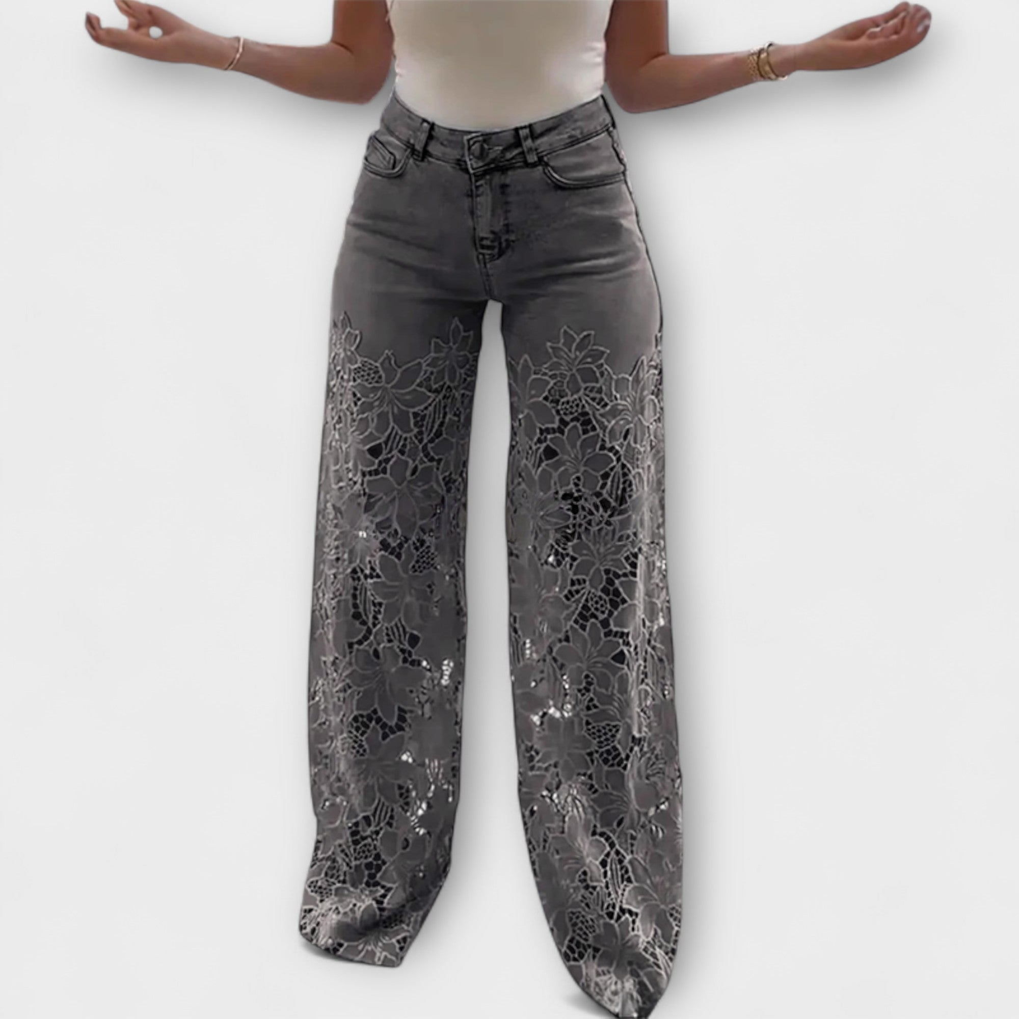 Jeans de Patchwork com Renda Trendy