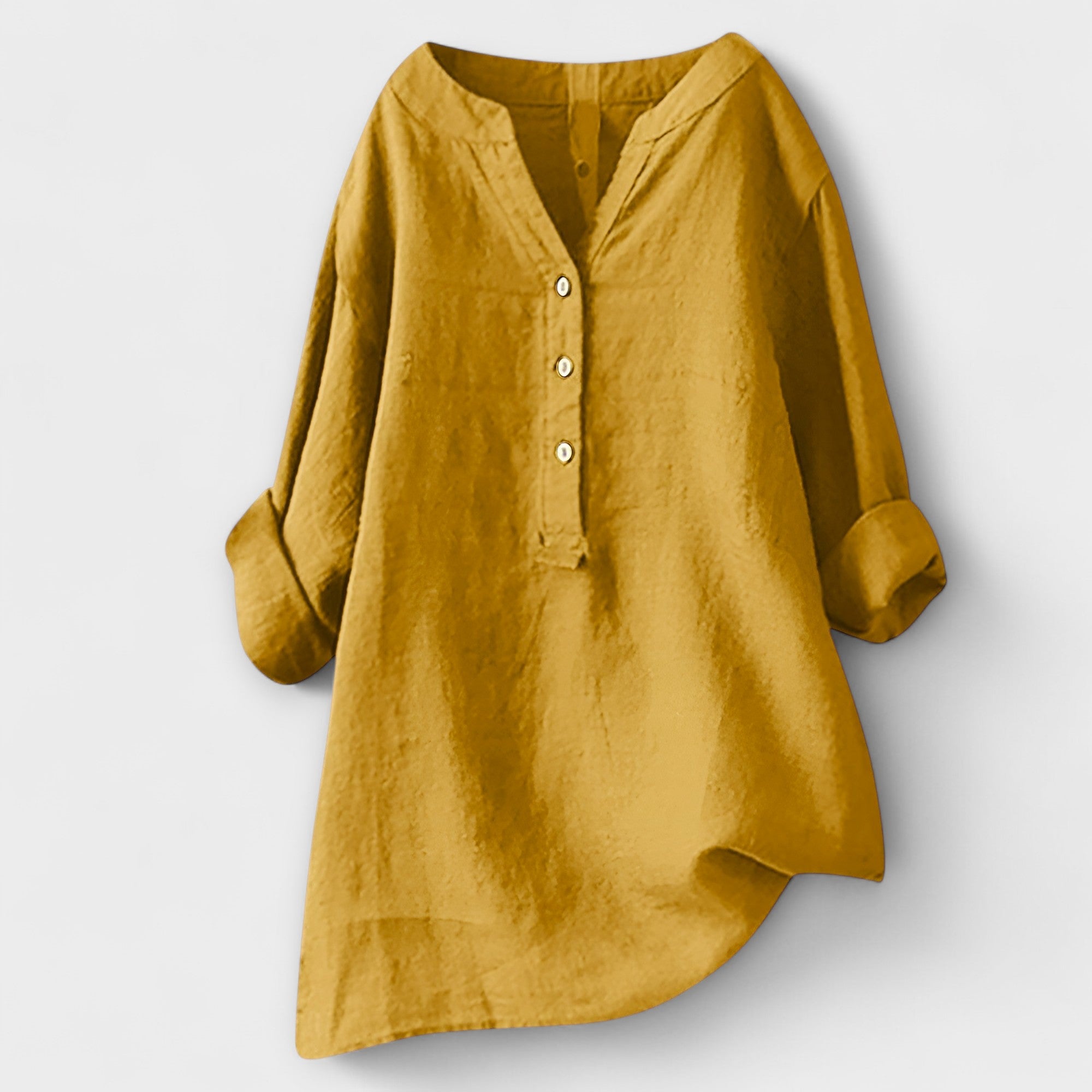 Rosmarie™ | Blusa de Linho com Decote em V e Botões