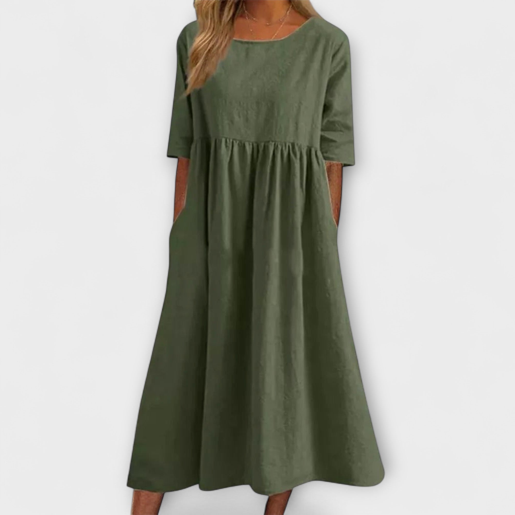 Anja | Vestido Midi de Verão com Corte Império e Bolsos