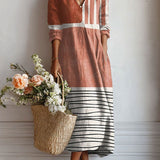 Jutta | Vestido Midi com Blocos de Cor e Riscas